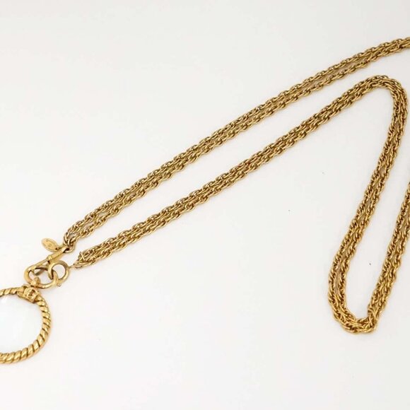 CHANEL CC Logo Crystal Loupe Double Chain Necklace 37" Gold Tone Auth w/Box - Picture 3 of 7